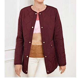 Talbots New Collarless Burgundy Quilted Barn Coat Small